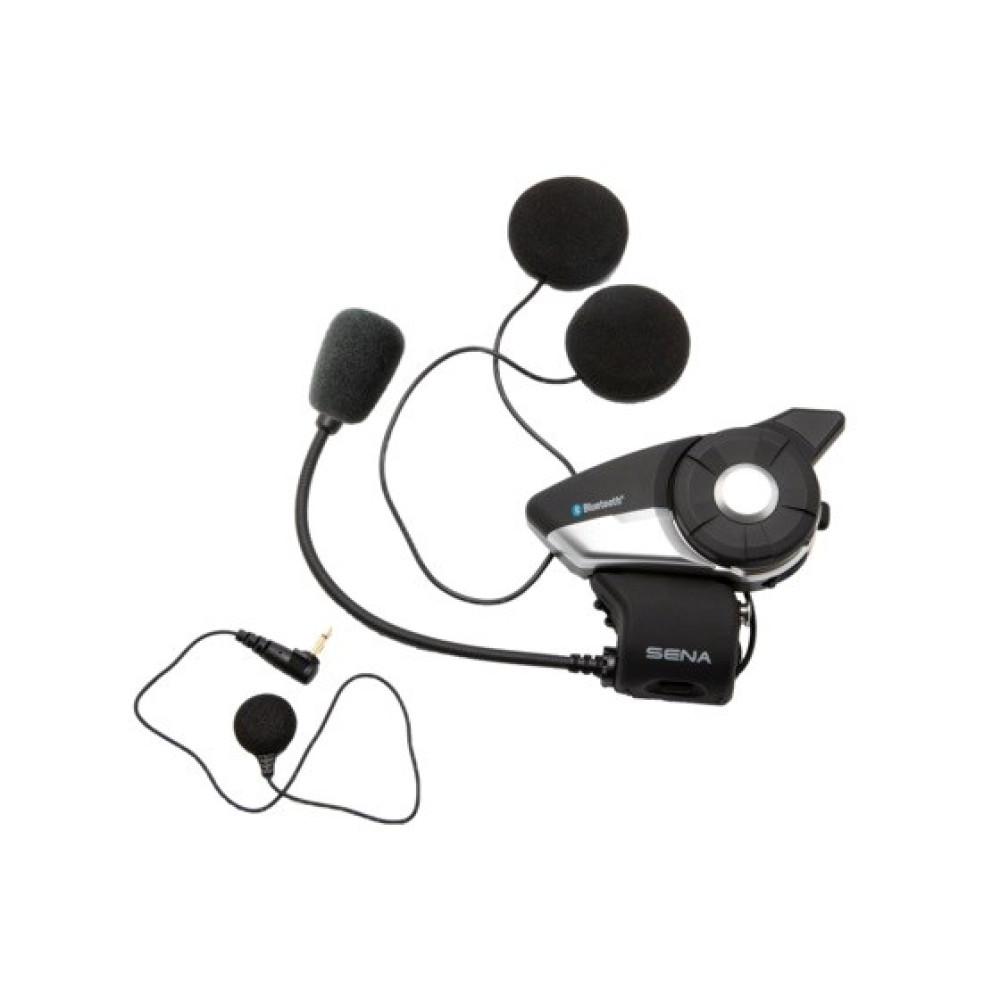Czarny zestaw słuchawkowy Sena Bluetooth z mikrofonem i słuchawkami.