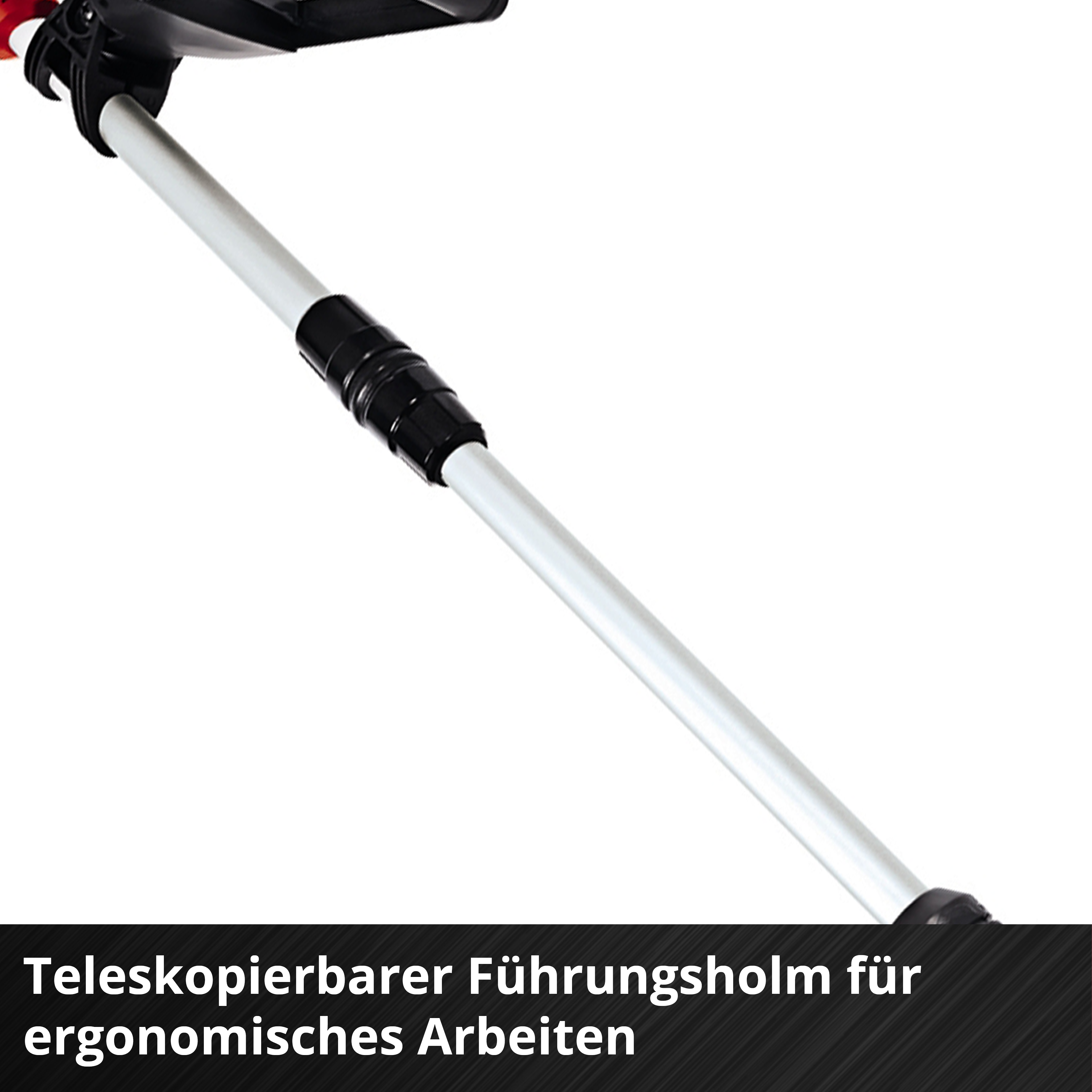 Ein Teleskop-Führungsholm mit schwarzem Griffstück.