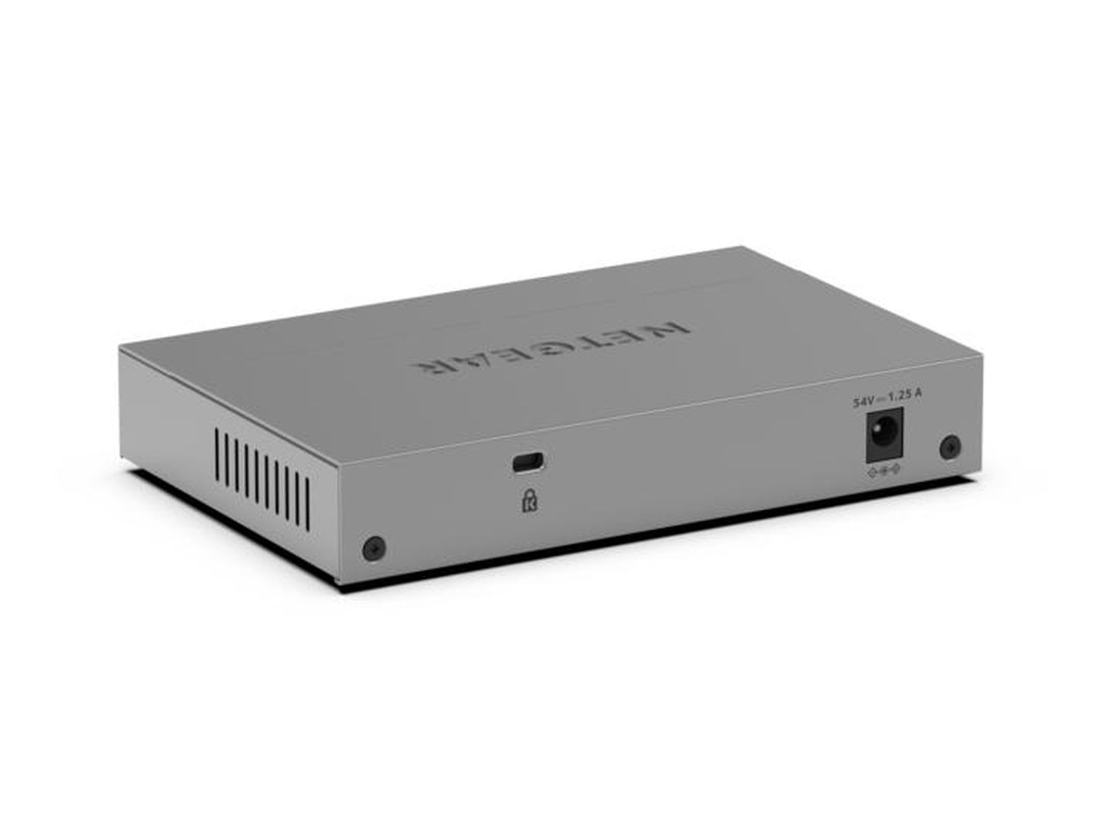 Appareil Netgear gris avec aérations latérales et ports arrière.