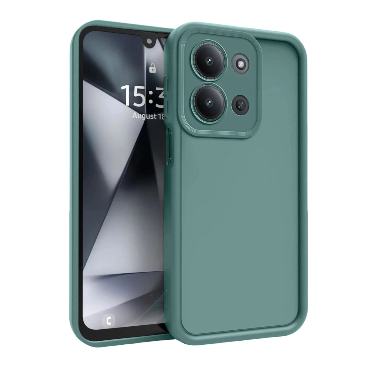 Turkuaz renkli telefon kılıfı bir akıllı telefonun yanında.