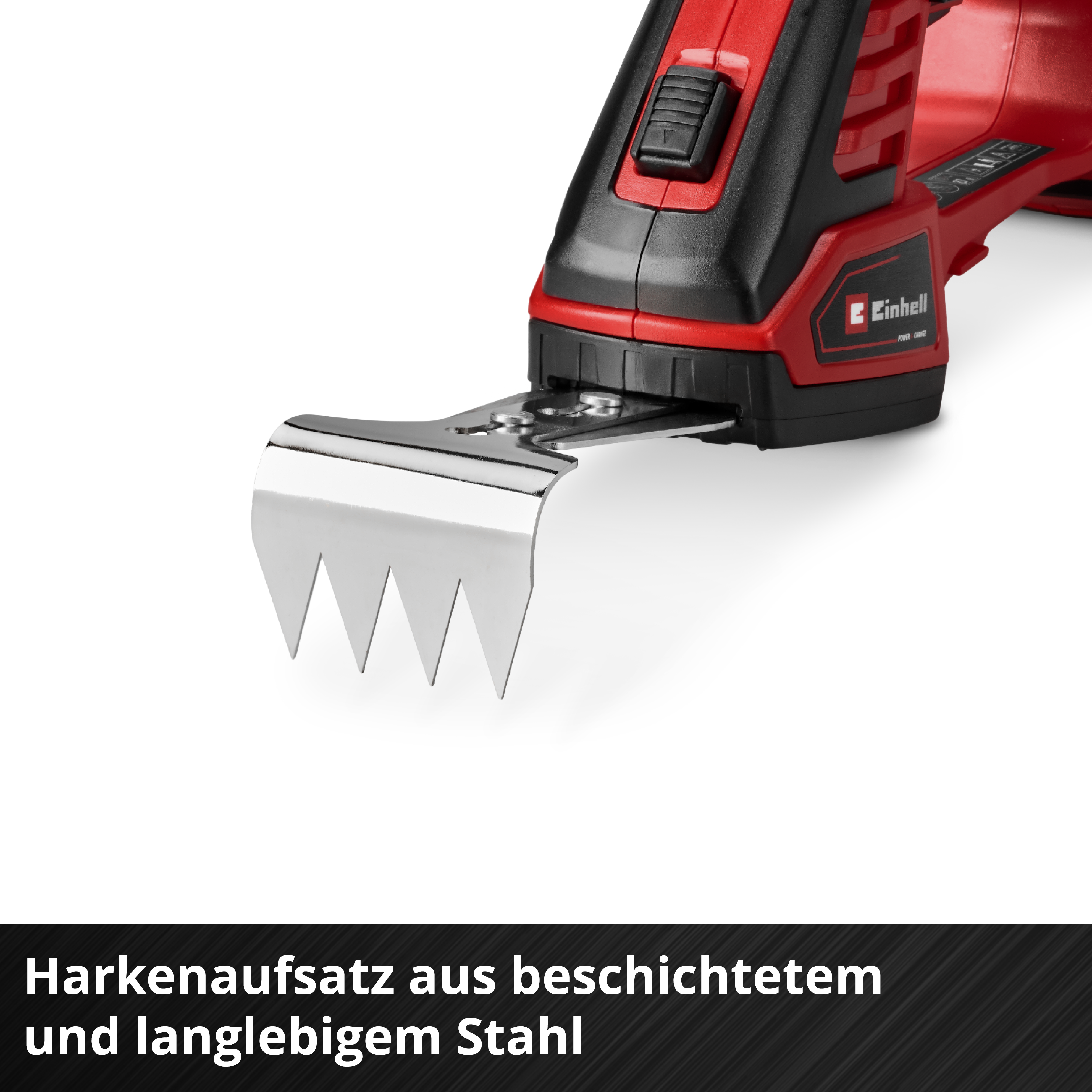 Harkenvorsatz aus beschichtetem, langlebigem Stahl auf einem roten und schwarzen Werkzeug.