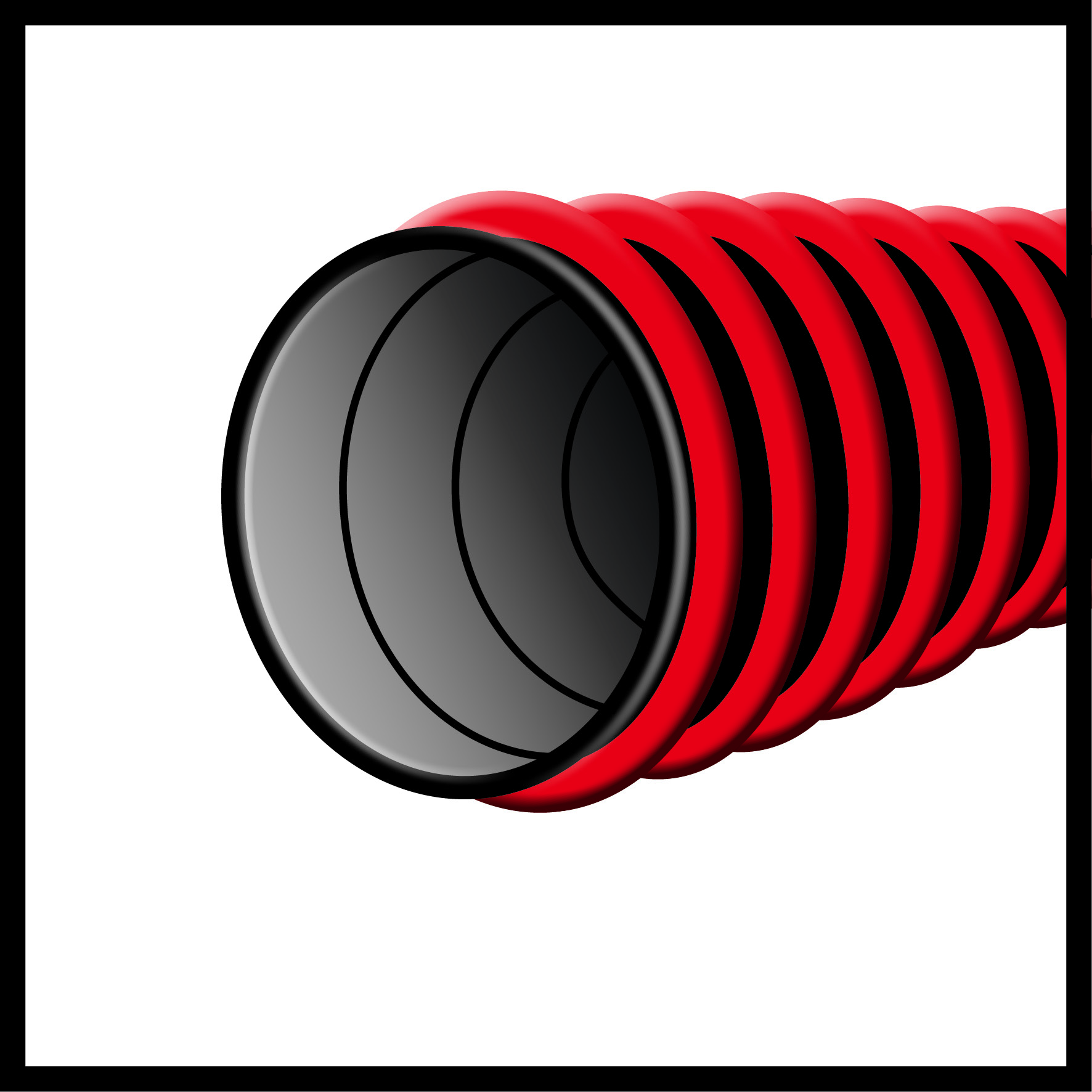 Ein roter Schlauch mit schwarzen Ringen, der sich von links nach rechts erstreckt.