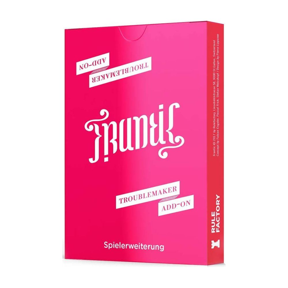 Une boîte de jeu rose avec lettrage blanc. "FRUNELL" est affiché de manière proéminente.