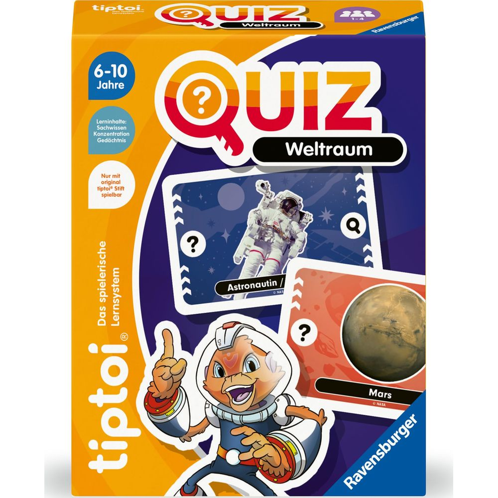 Verpackung des tiptoi Quiz Weltraum mit Astronaut und Marsbild.