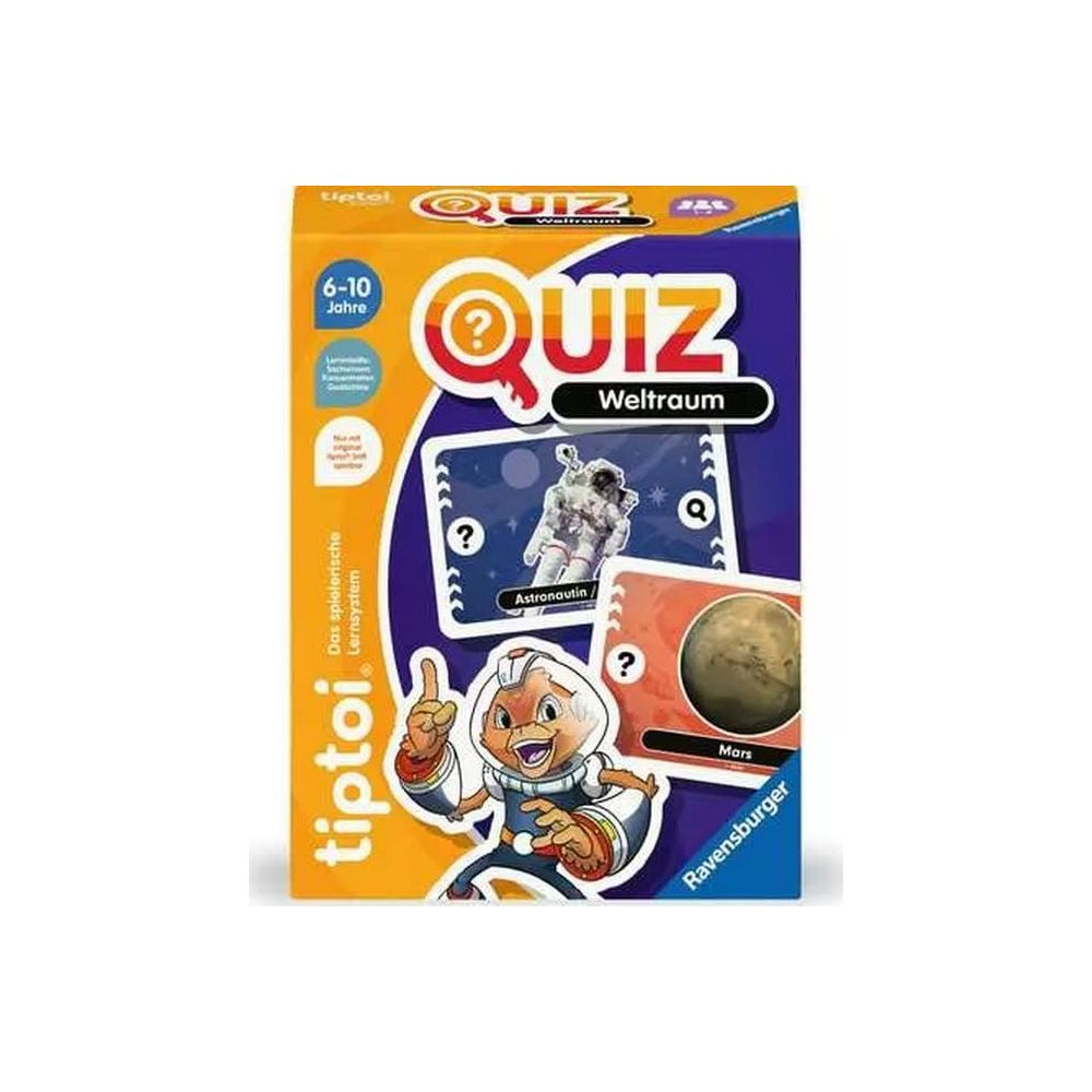 Tiptoi Quiz Weltraum Spiel: Astronautin & Mars Karte mit Fragezeichen.