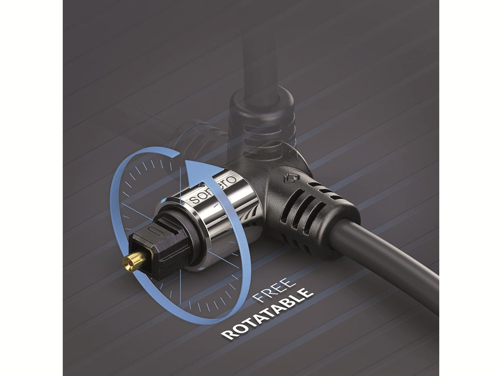 Ein optisches Audiokabel mit drehbarem Stecker.