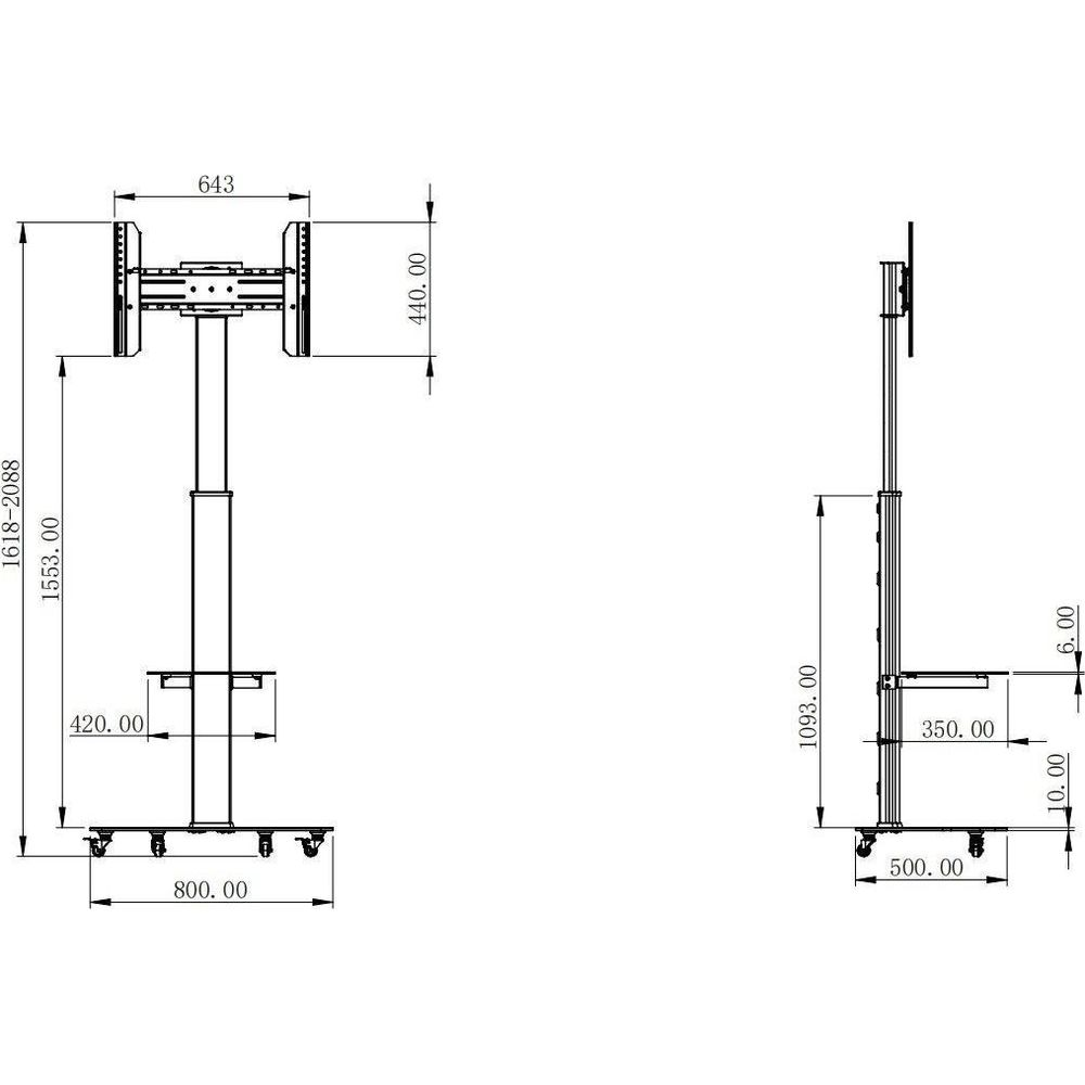 Dessin technique d'un support mobile avec dimensions.