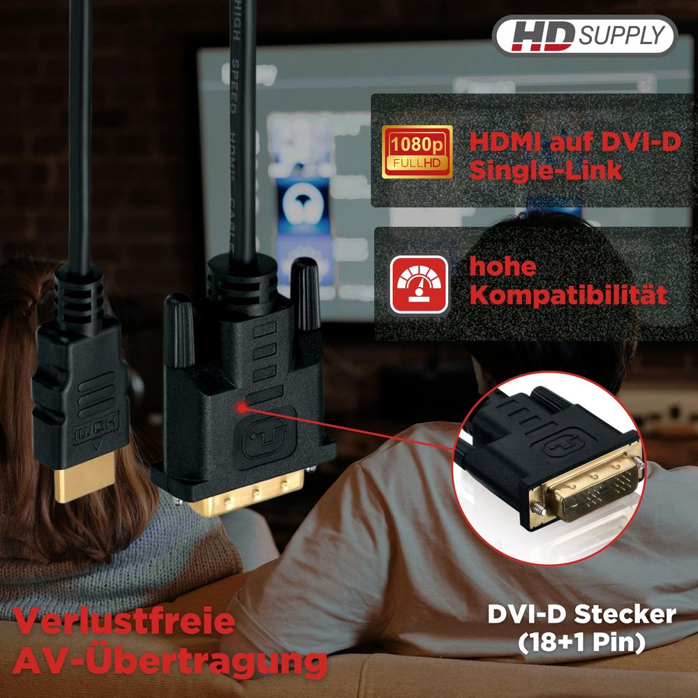 Câble HDMI vers DVI-D avec résolution 1080p et haute compatibilité.