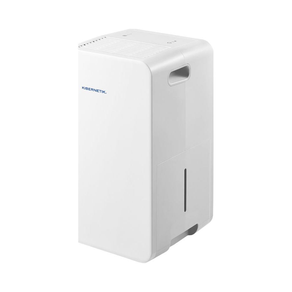 Un deumidificatore bianco con serbatoio dell'acqua e fessure di ventilazione.