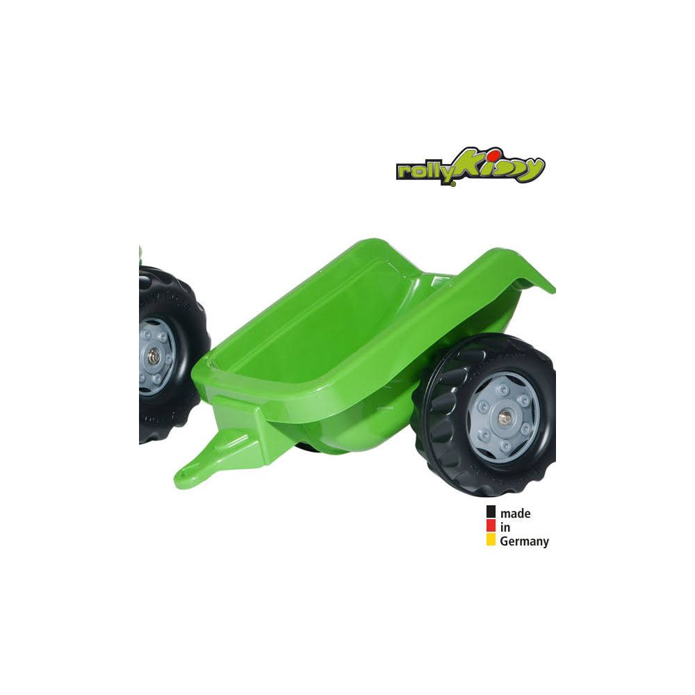 Grüner Kinderanhänger mit zwei Rädern und dem Logo "Rolly Toys".