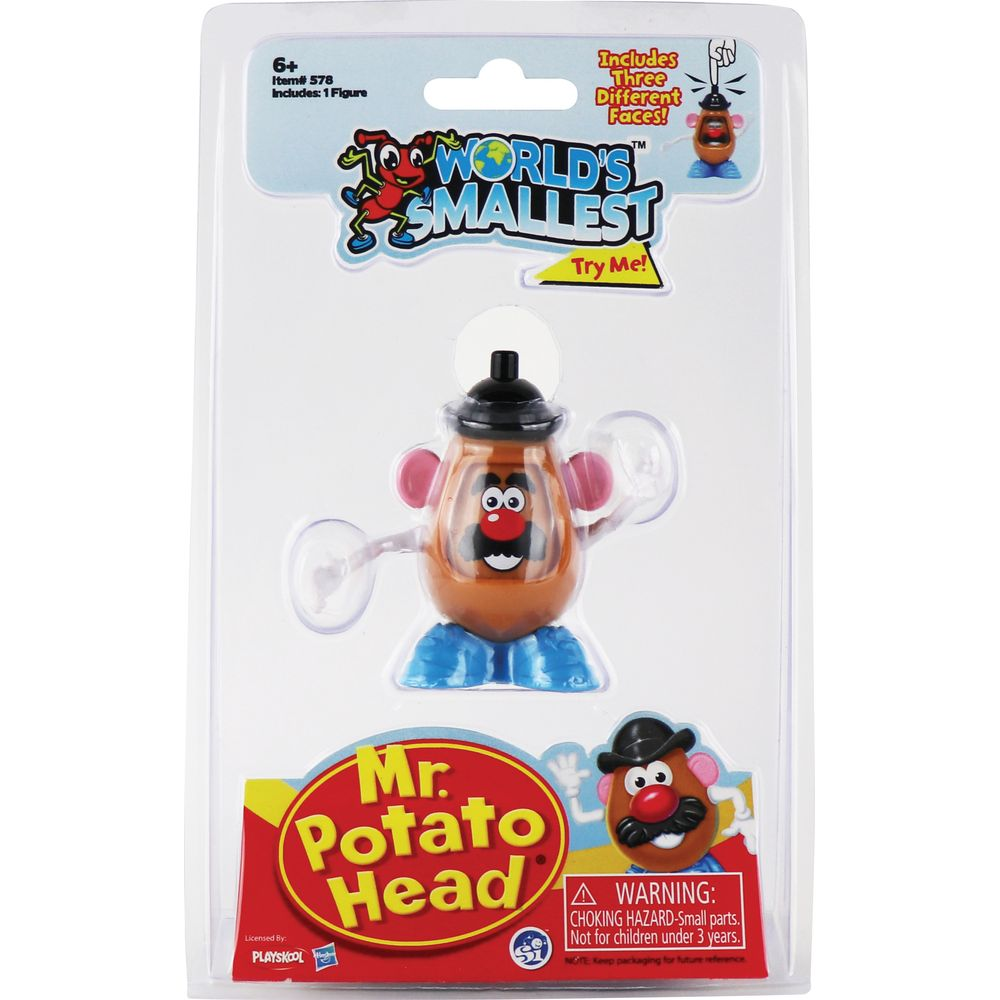 Emballage de la plus petite figurine Mr. Potato Head du monde avec accessoires.