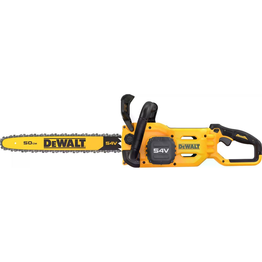 Żółta piła łańcuchowa DeWalt z prowadnicą 50cm i 54V.