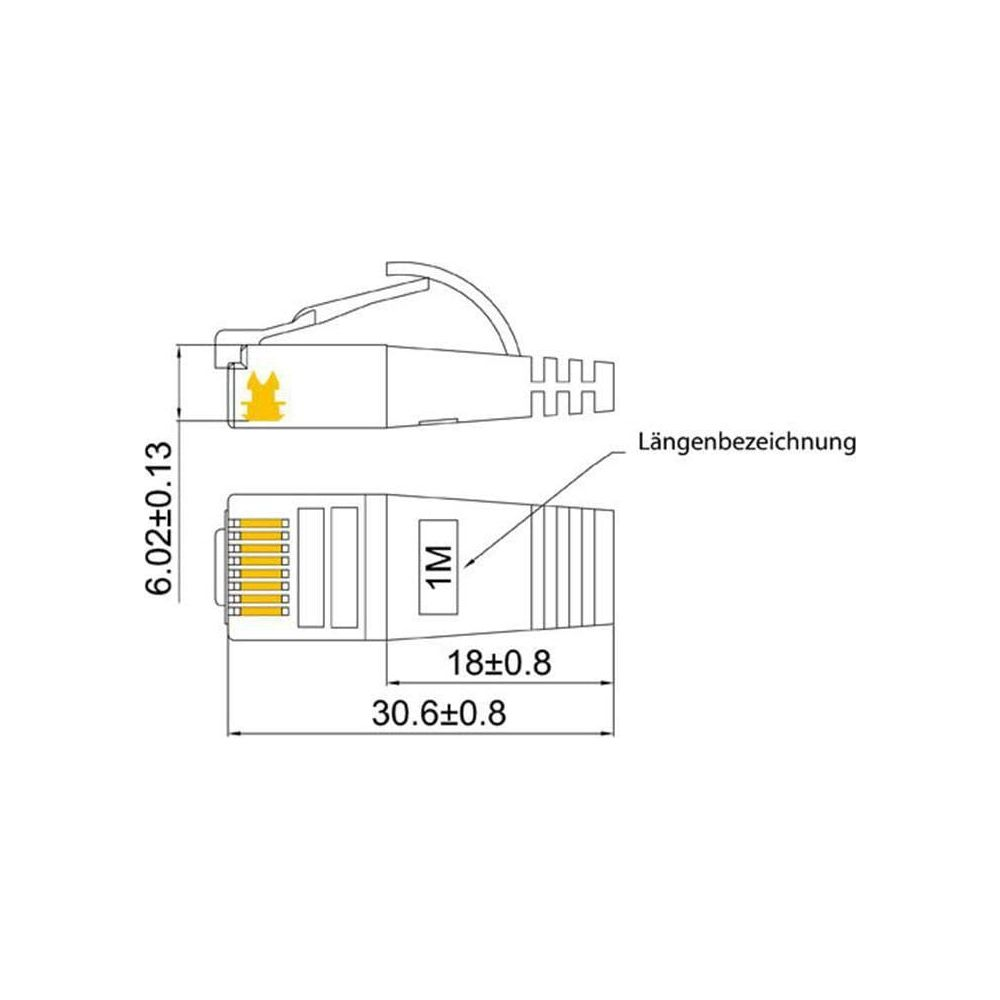 Dessin technique d'un connecteur RJ45 avec dimensions.