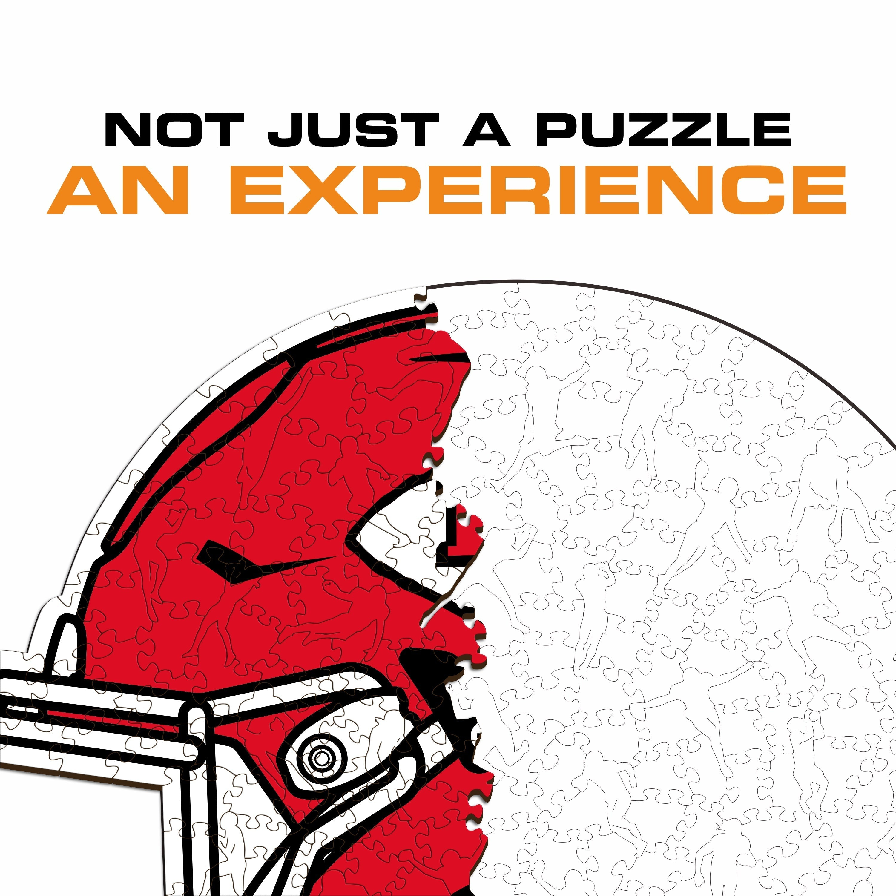 Ein Puzzle mit einem roten Footballhelm und Silhouetten von Spielern.