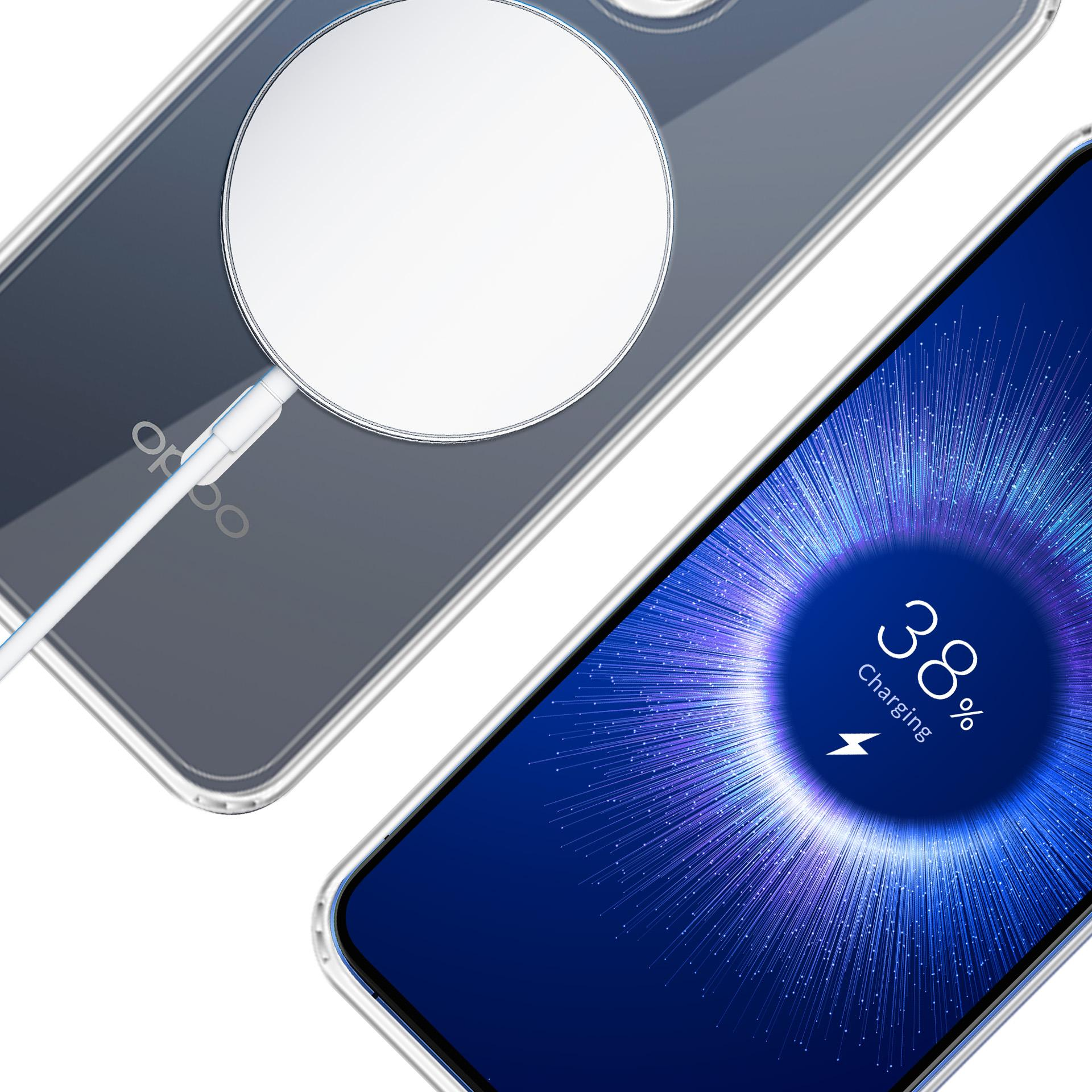 Smartfon ładuje się w 38% za pomocą białego kabla i okrągłej ładowarki.