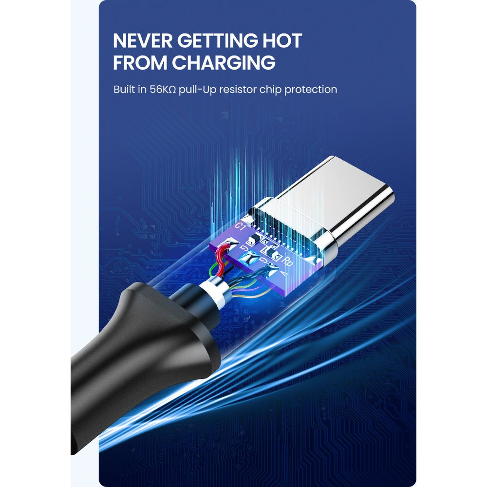 Złącze USB-C z odsłoniętymi przewodami i chipem ochronnym.