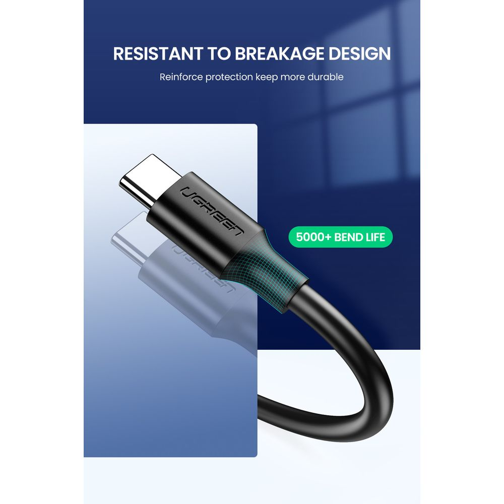 Czarny kabel USB-C ze wzmocnioną konstrukcją, 5000+ zgięć.