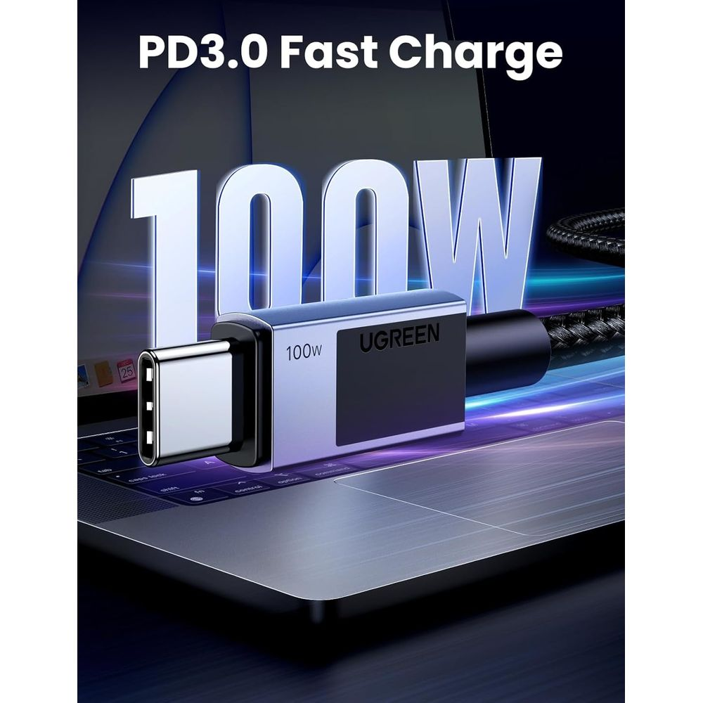 Ładowarka UGREEN 100W USB-C PD na klawiaturze laptopa.