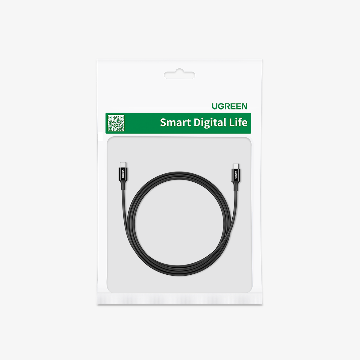 Czarny kabel USB-C w opakowaniu z logo UGREEN i napisem 'Smart Digital Life'.