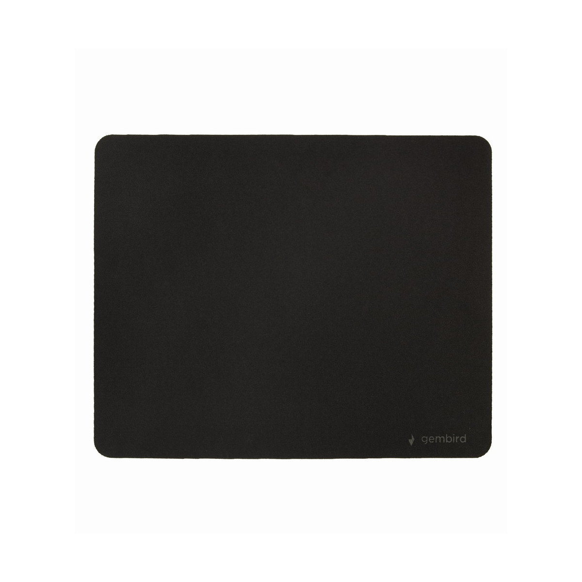 Un tapis de souris noir aux coins arrondis avec un petit logo Gembird.