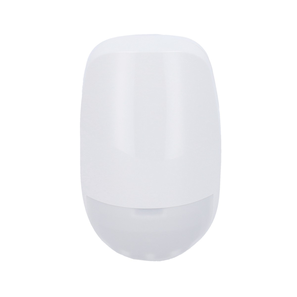 Un sensor de movimiento blanco y ovalado sobre fondo blanco.