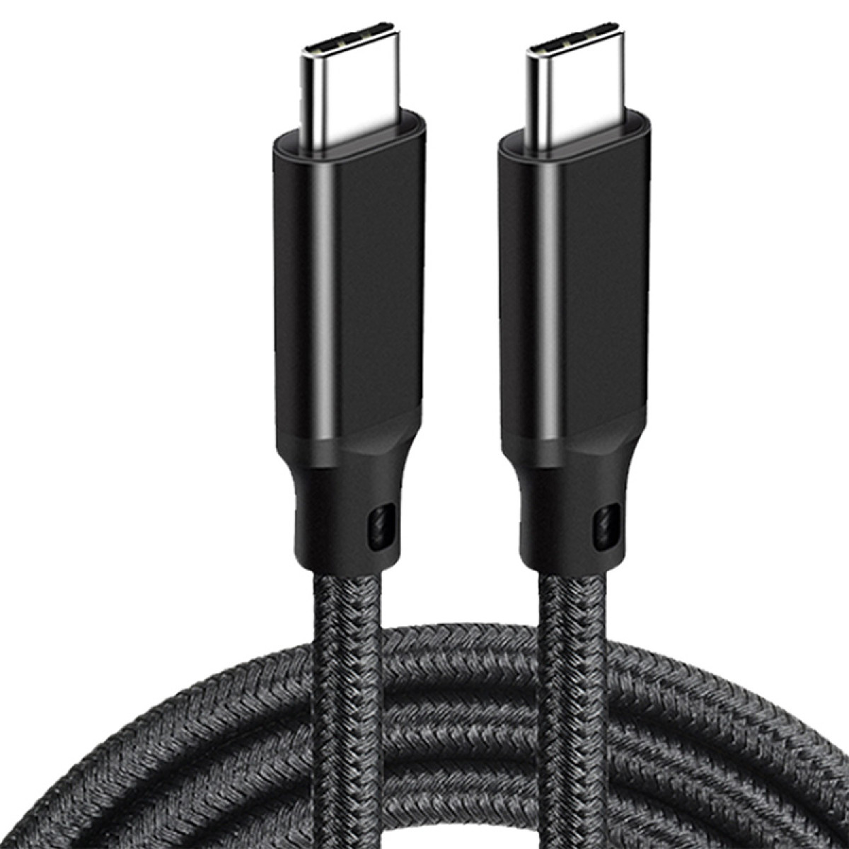 Zwei schwarze USB-C-Kabel mit geflochtenem Stoffmantel auf weißem Hintergrund.