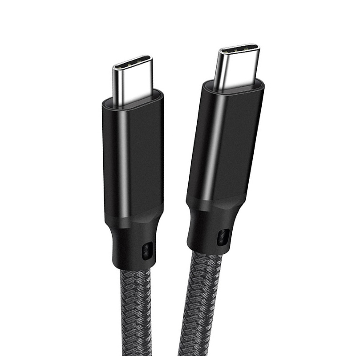 Zwei schwarze USB-C-Kabel mit geflochtenem Kabel und silbernen Anschlüssen.
