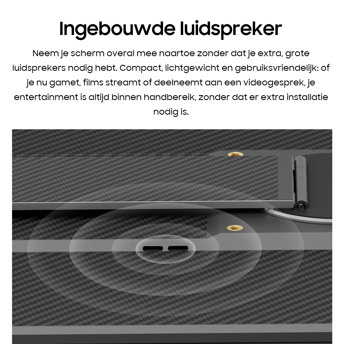 Close-up of a black speaker with circular sound waves emanating from it.