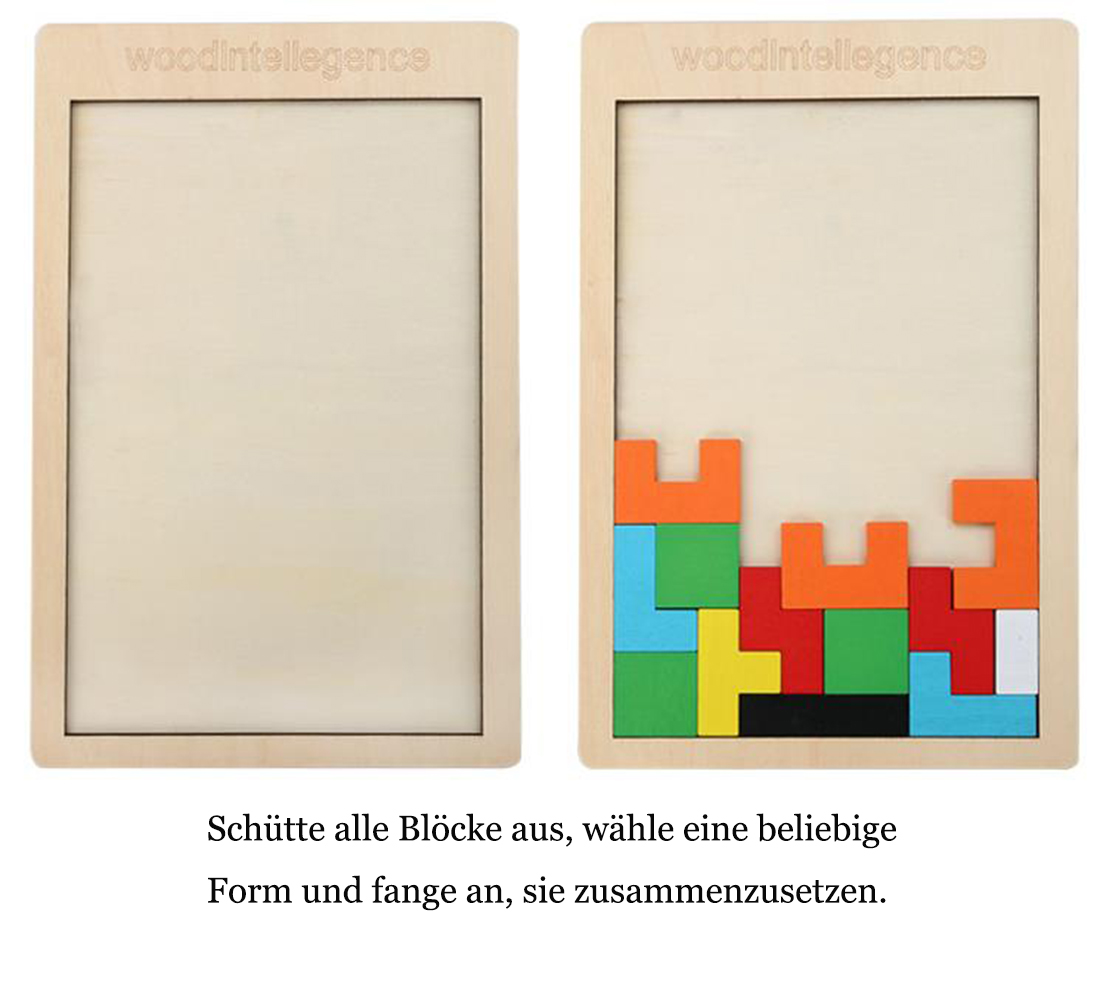 Holzrahmen mit Tetris-ähnlichen Blöcken im unteren Bereich.