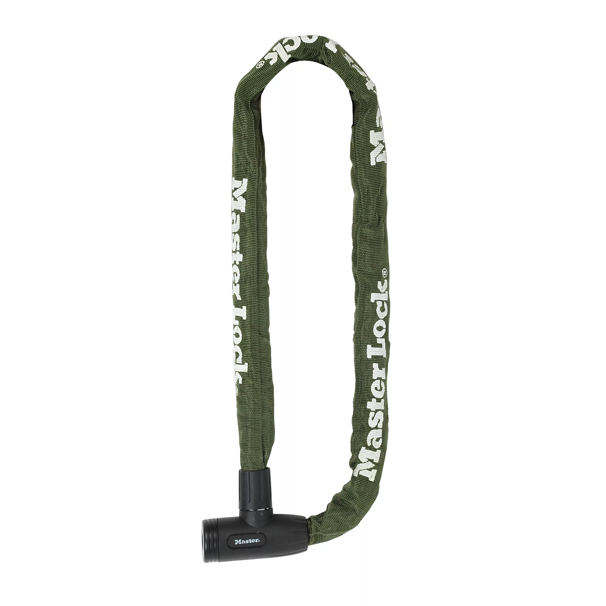 Catena Master Lock verde con lucchetto nero.