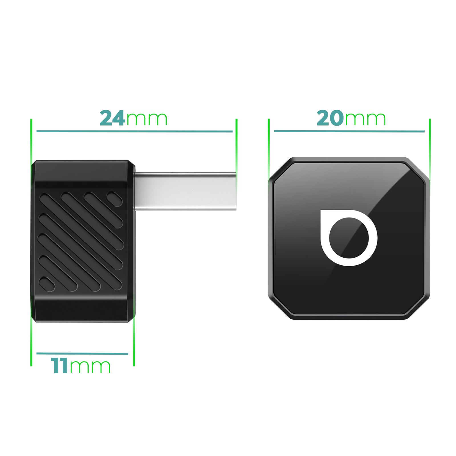 Adattatore nero 24x11mm e cubo nero con logo, 20mm.