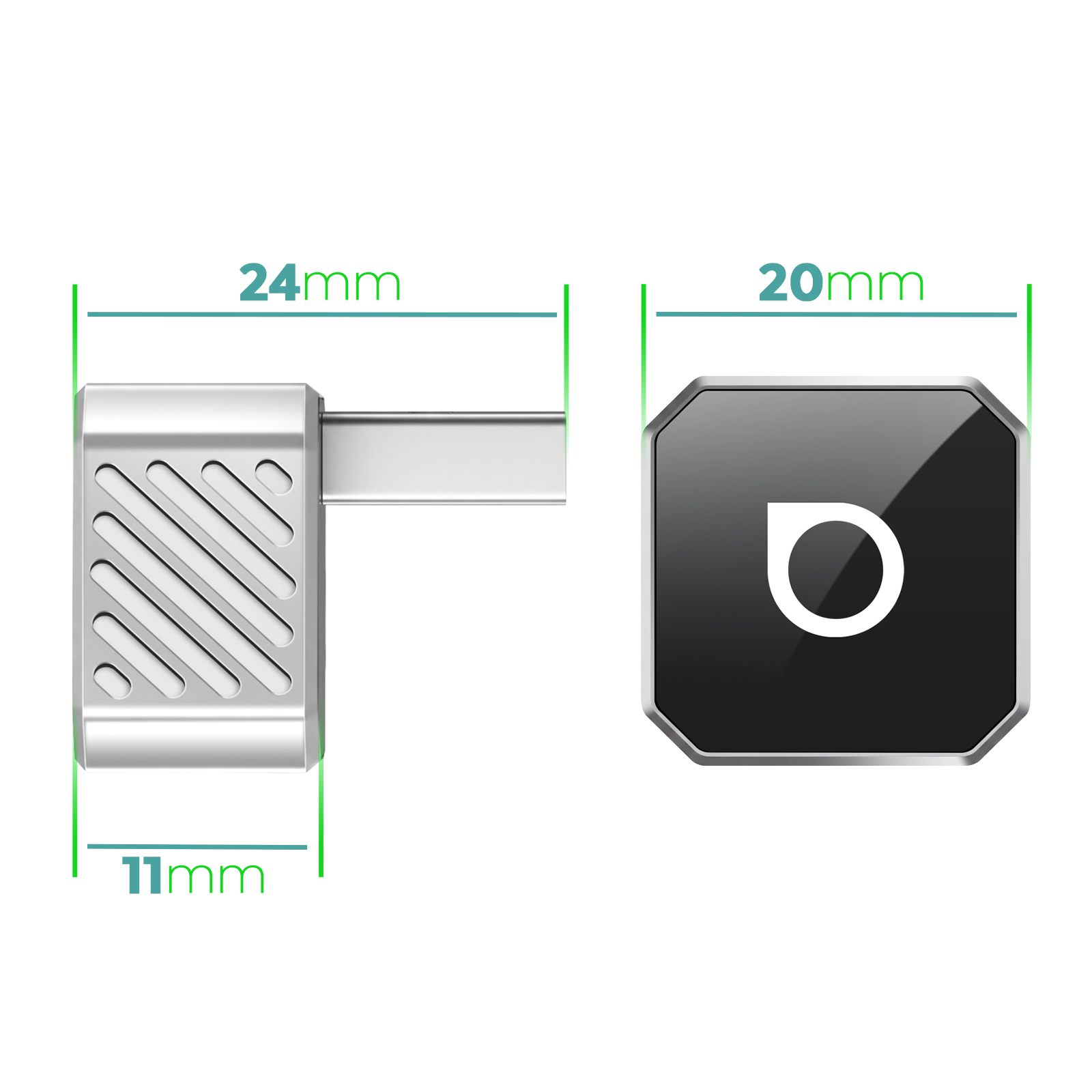 Due adattatori, uno 24x11mm, l'altro nero con logo.