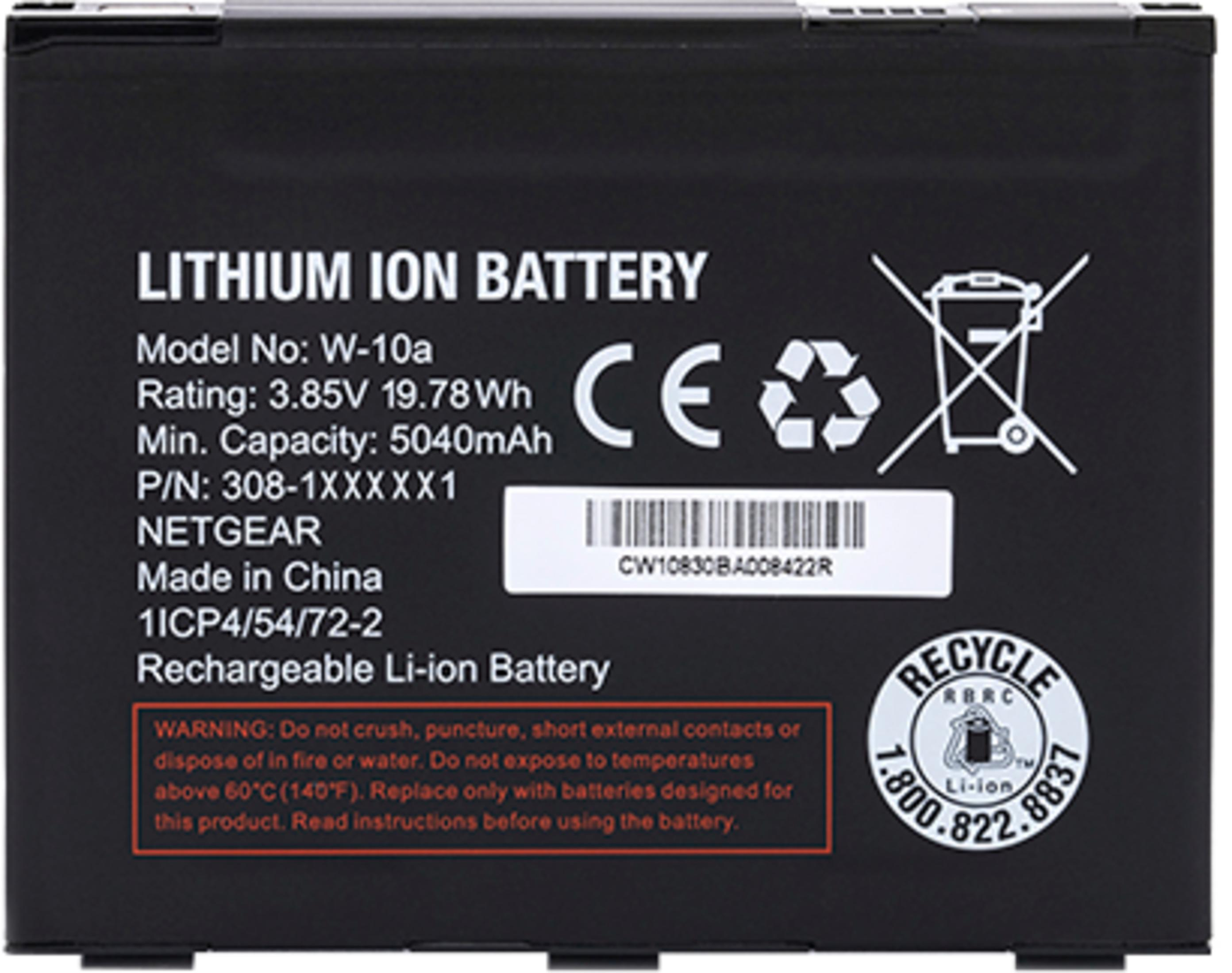 Czarna bateria litowo-jonowa z białym tekstem, numerem modelu i etykietami ostrzegawczymi.