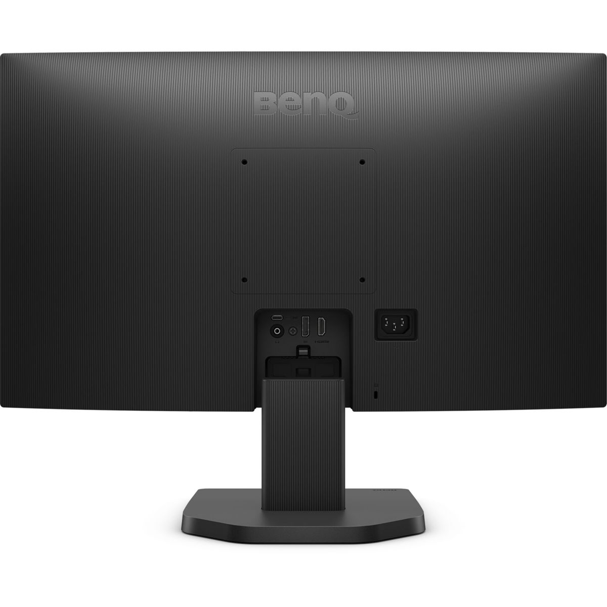 Achterkant van een zwarte BenQ monitor met poorten en standaard.
