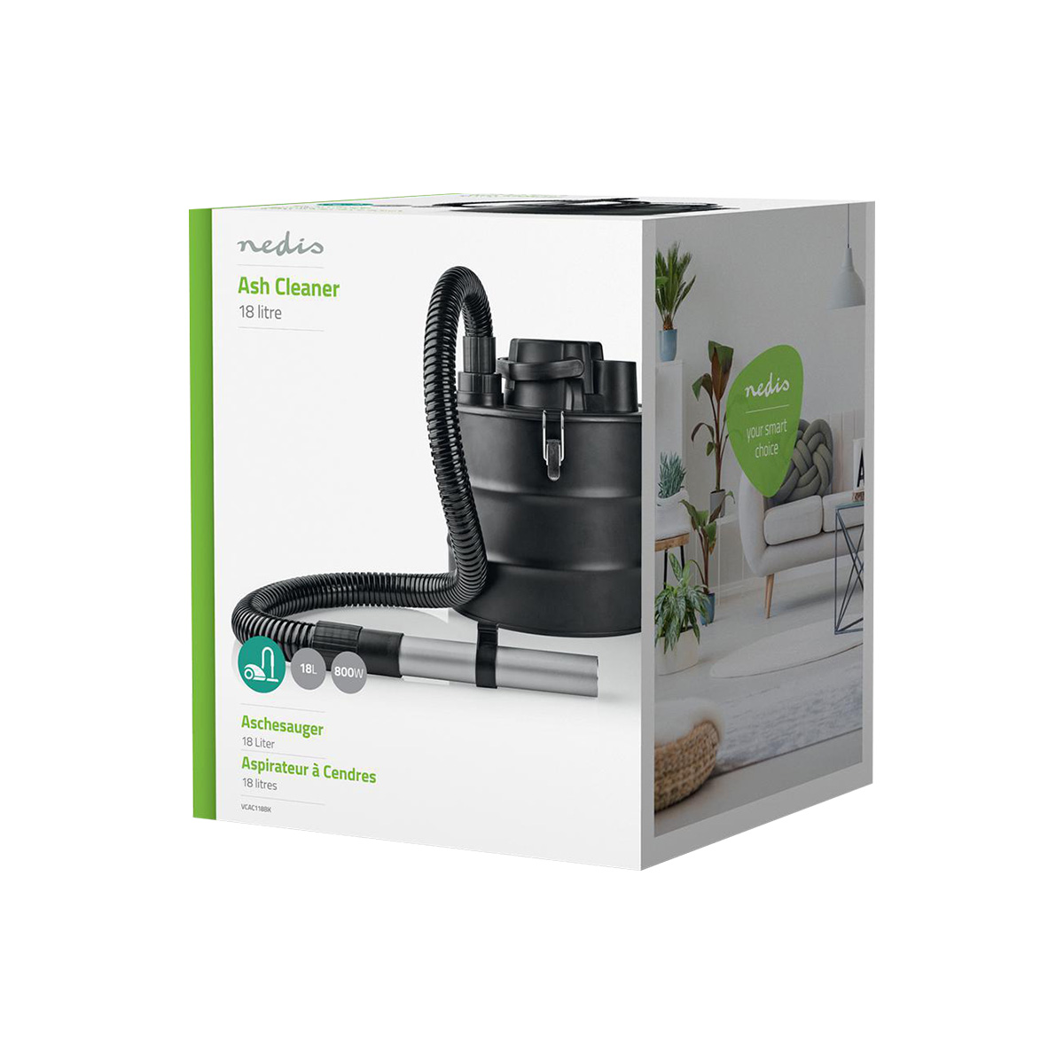 Nedis Aszuiger 18L, 800W, met slang en buis.