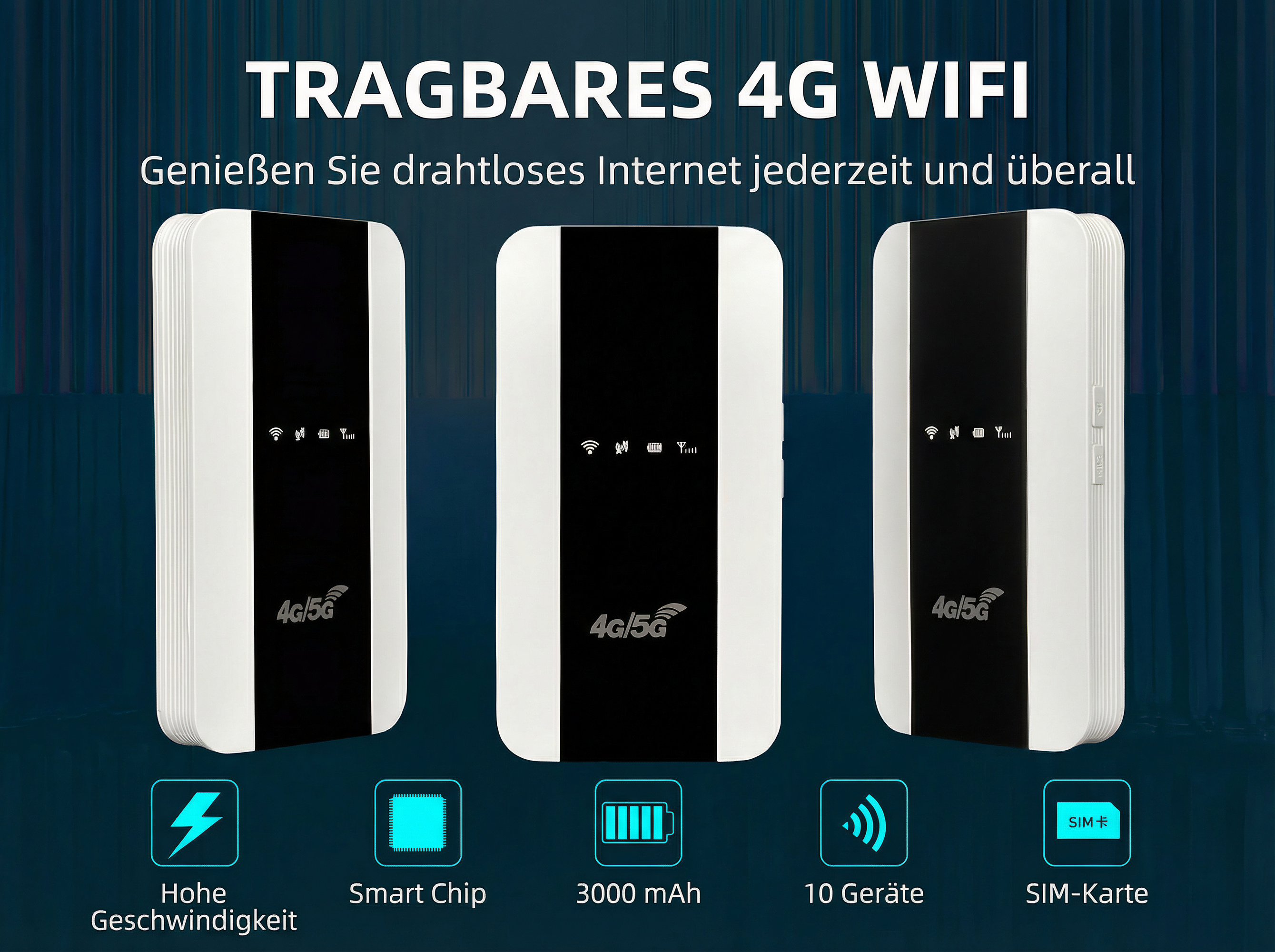 OOKURA Tragbarer mobiler 150 Mbit/s 4G LTE 3000mAh B28 Router 150 Mbit ...