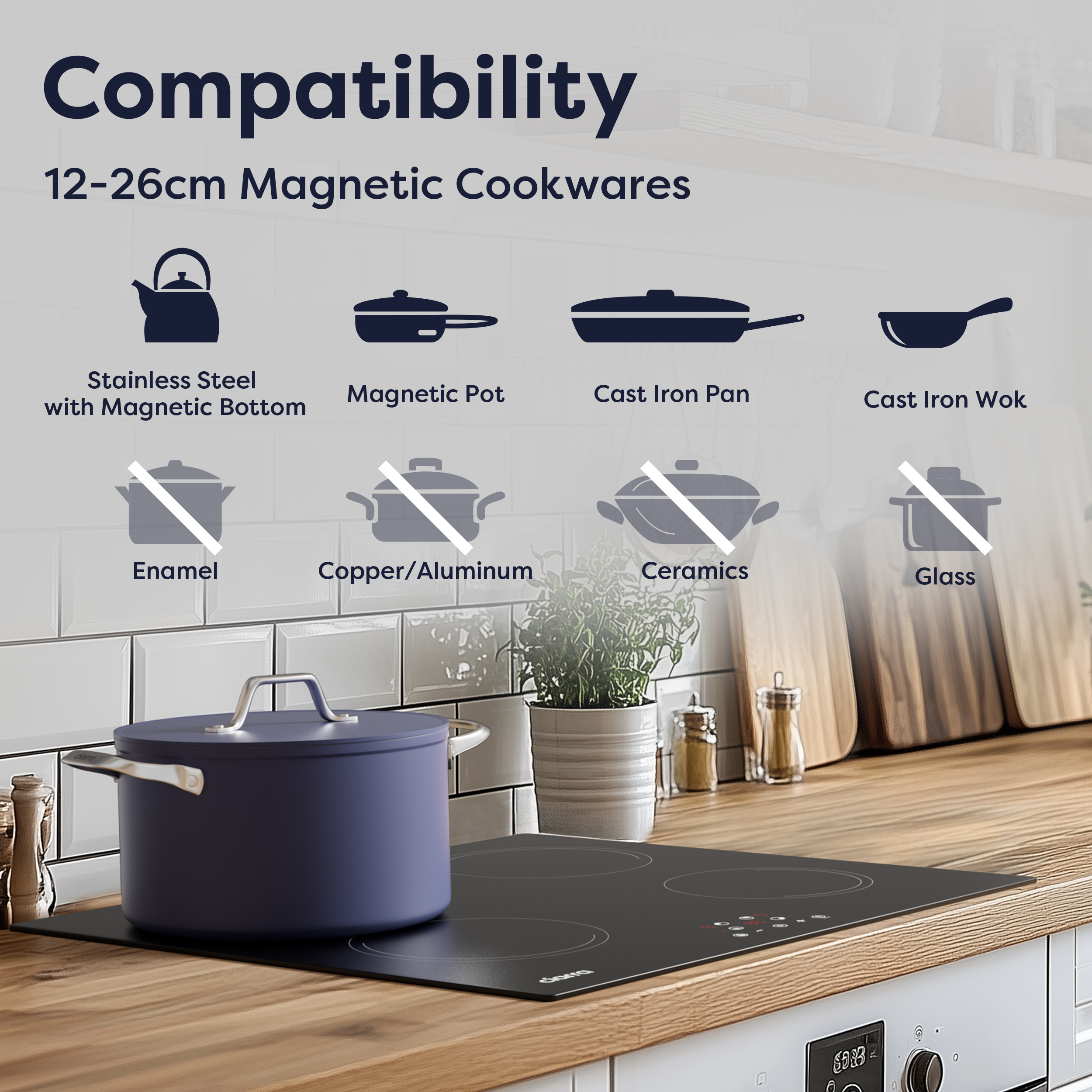 Compatibilité des ustensiles: Table de cuisson à induction avec casserole.