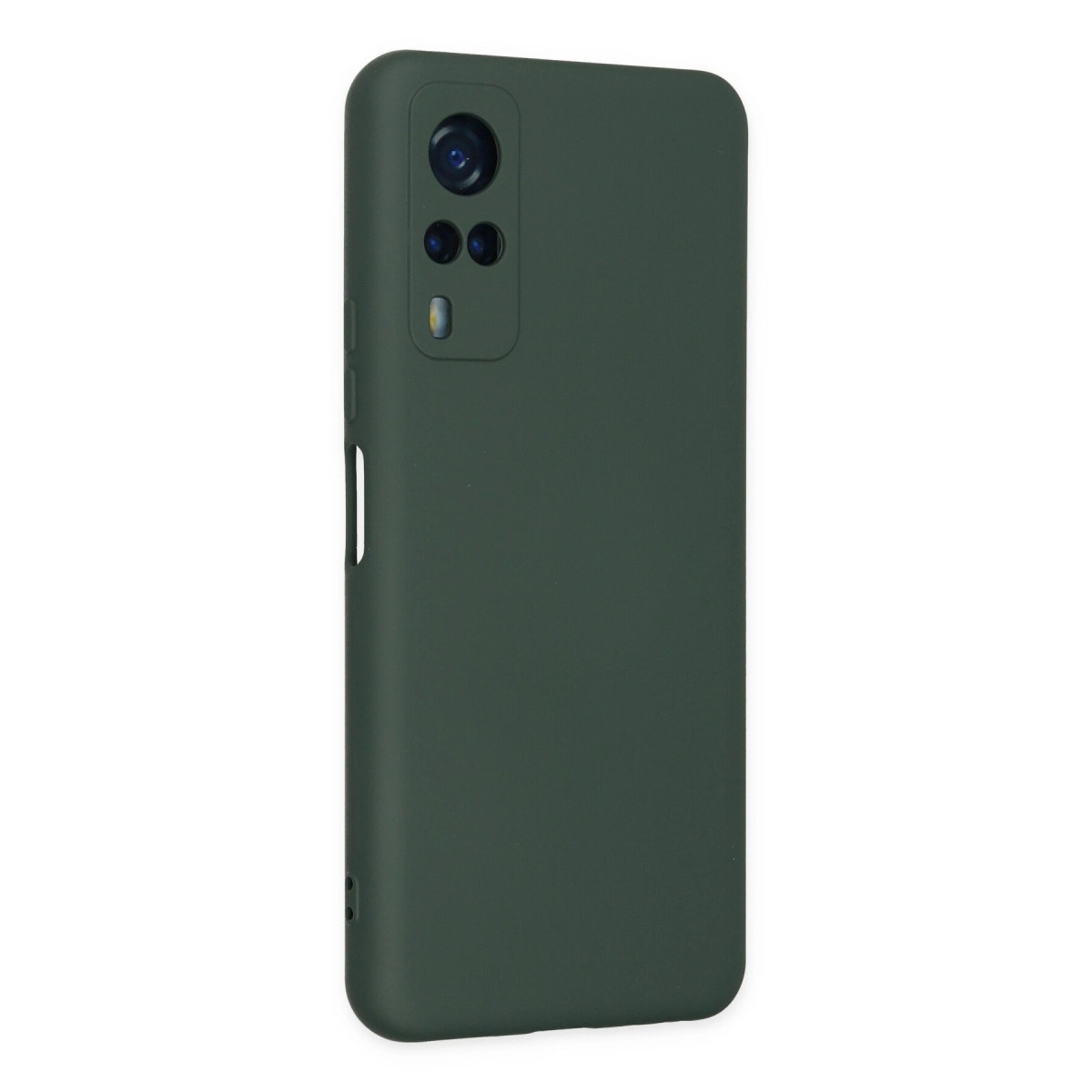 Çoklu lensli kamera kesimli koyu yeşil telefon kılıfı.