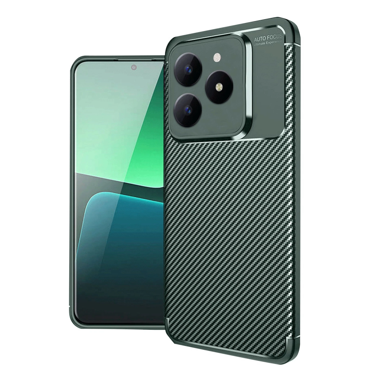 Karbon fiber kılıflı yeşil telefon ve üçlü kamera.