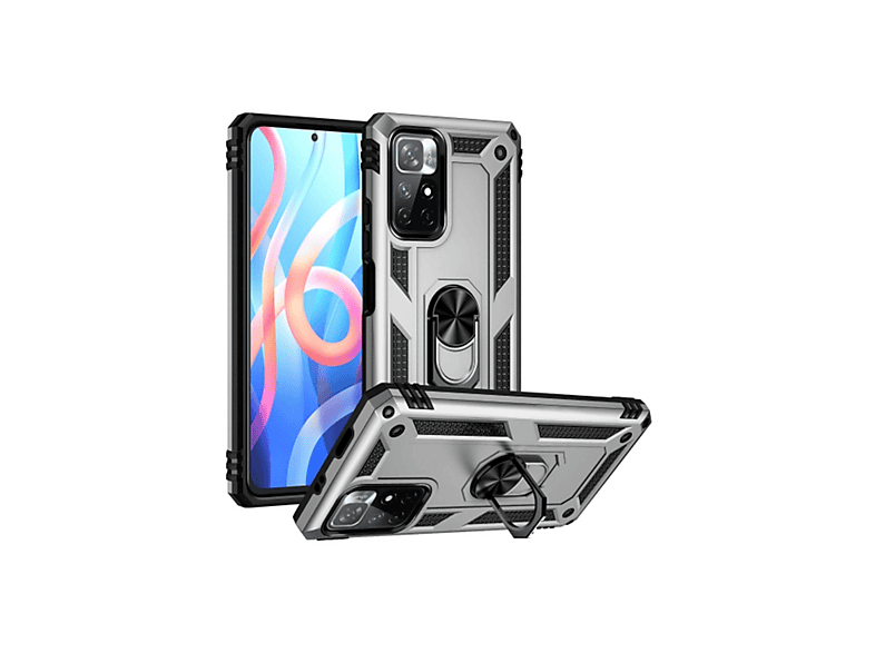 NEWFACE Xiaomi Redmi Note 11t Uyumlu Sofya Yüzüklü Silikon Kapak Telefon Kılıfı Gümüş