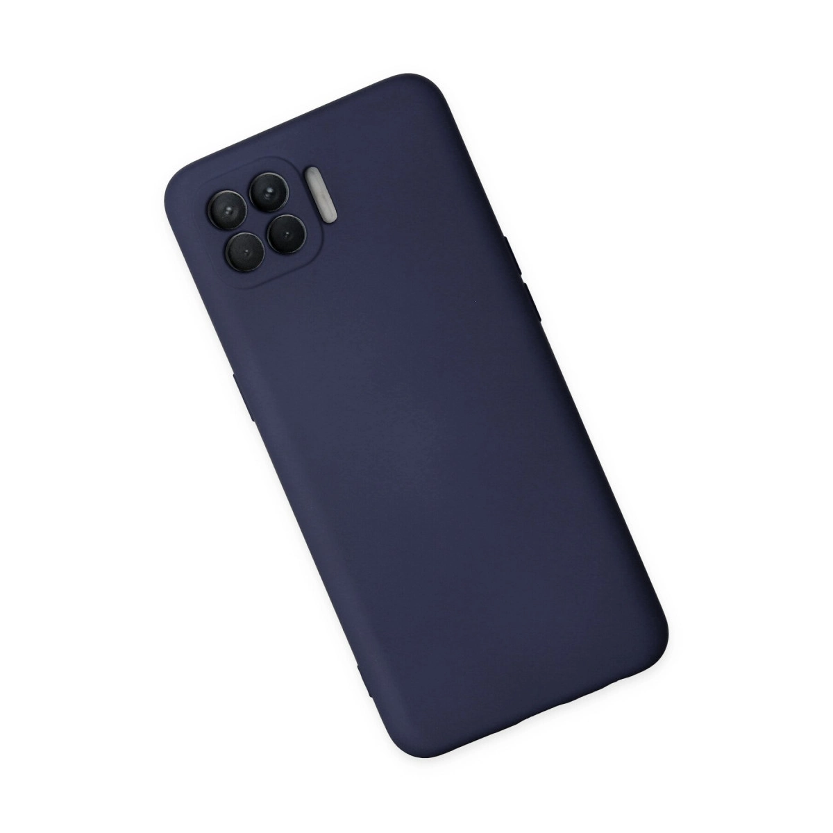 Koyu mavi telefon, arkasında dörtlü kamera ve flaş.
