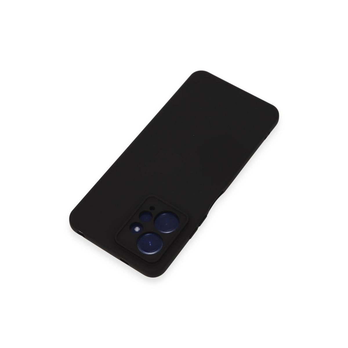 Üç lensli, dikdörtgen kamera modüllü siyah telefon kılıfı.