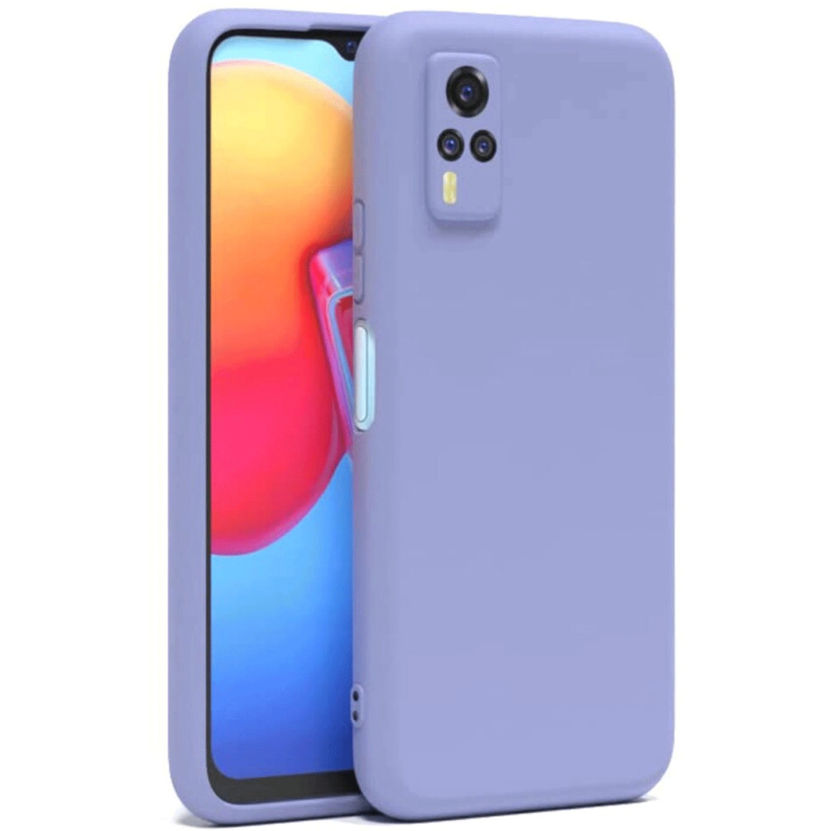Mor telefon kılıfı renkli ekranlı bir akıllı telefonu kaplıyor.