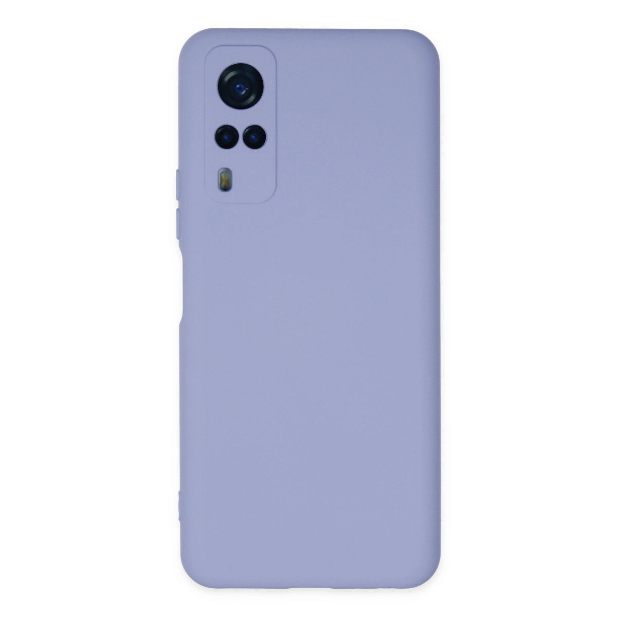 Arkada kamera modülü bulunan açık mor telefon kılıfı.