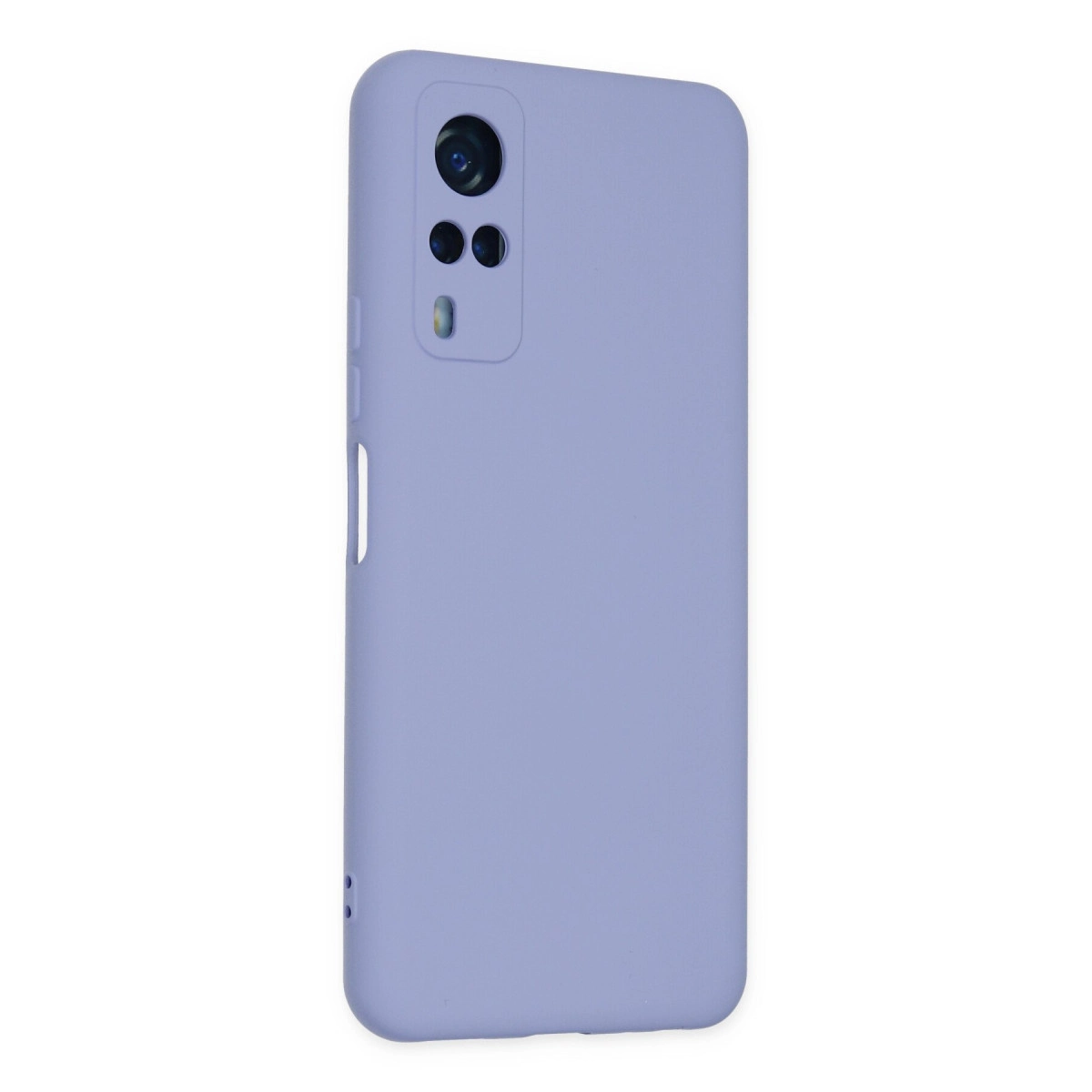 Arkada üçlü kamera kurulumu olan açık mor telefon kılıfı.