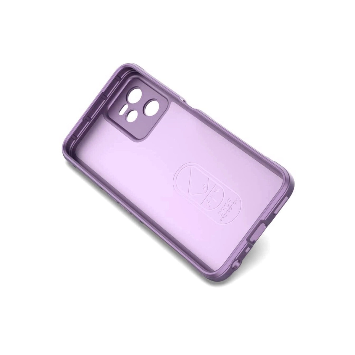 Kamera ve düğmeler için kesikli, yarı saydam mor telefon kılıfı.