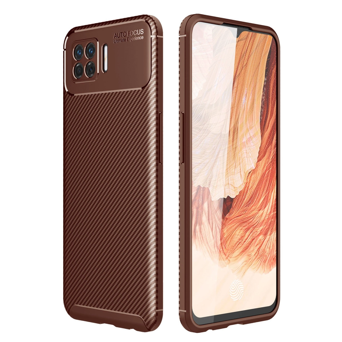 NEWFACE Oppo A73 Uyumlu Auto Focus Karbon Kapak Telefon Kılıfı Kahverengi