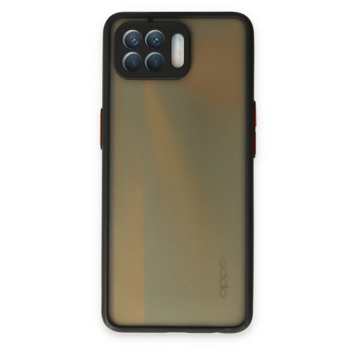 Dört kameralı ve Oppo logolu siyah telefon kılıfı.