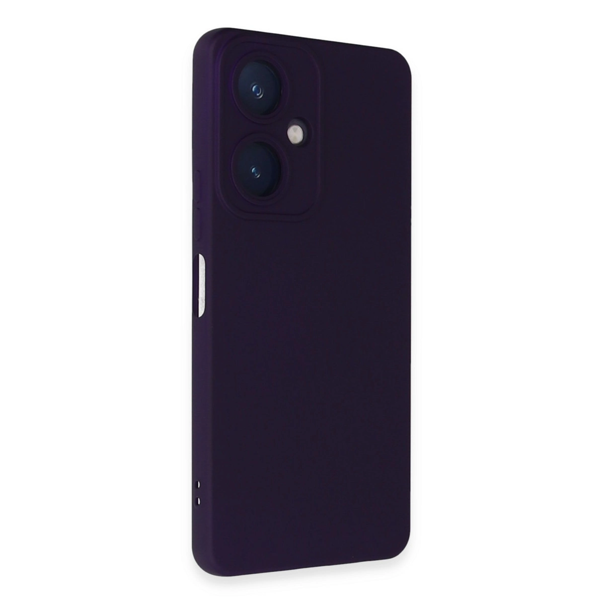 İki kamera lensli ve flaşlı koyu mor telefon kılıfı.