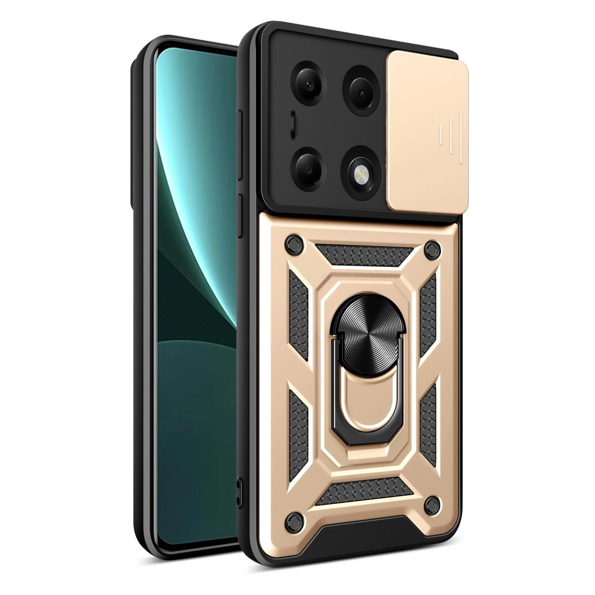 NEWFACE Xiaomi Poco M6 Pro 4G Uyumlu Pars Lens Yüzüklü Silikon Telefon Kılıfı Altın